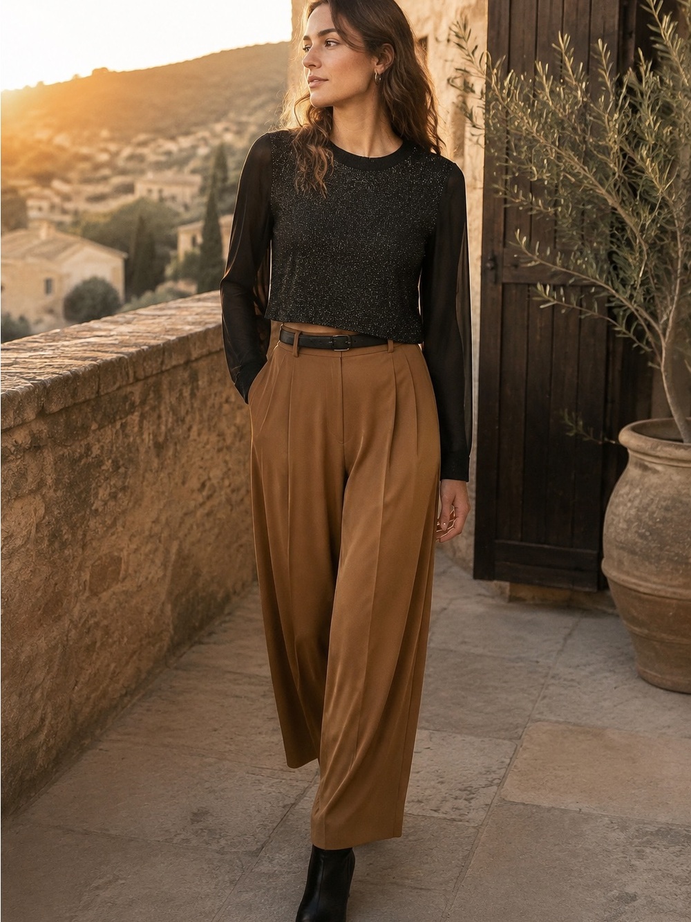 Zara Black Metallic-Sparkle Crew Neck Sweater